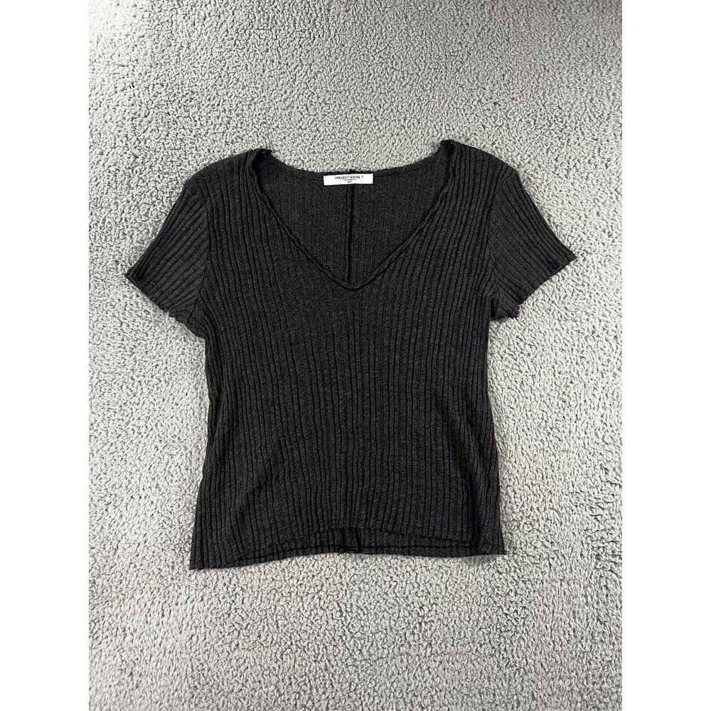 Project Social T Shirt Women Small Deep V Neck Basic Capsule Lagenlook Coastal